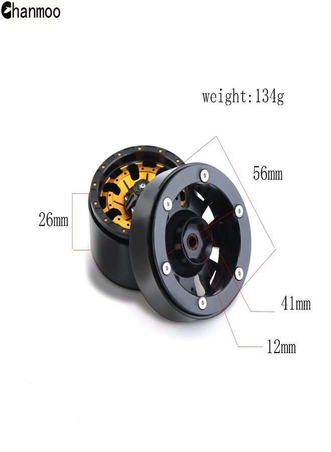 Chanmoo 1.9 RC Beadlock Wheels Rims With 12mm Hex 1.9 Inch Metal Wheel Hub For 1/10 RC Crawler Car SCX10 SCX10 II 90046 SCX10 III TRAXXAS TRX4 Axial Tamiya CC01 D90 1.9 RC Crawler Tires 4PCS (Gold) - Image 2